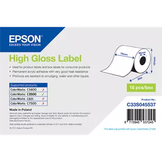 76 mm Papier Kontinuálny spotrebný materiál Epson Biela ( 33 m )