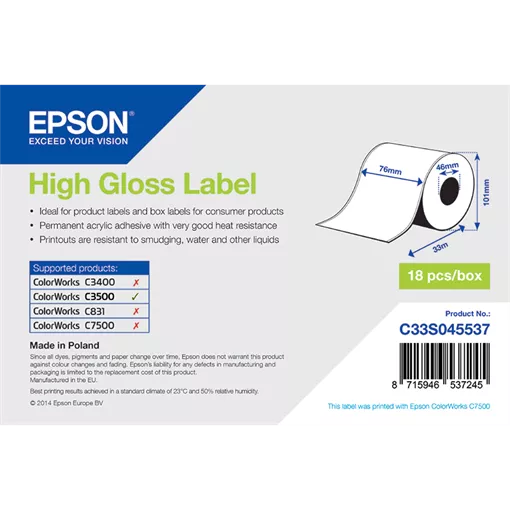 76 mm Papier Kontinuálny spotrebný materiál Epson Biela ( 33 m )